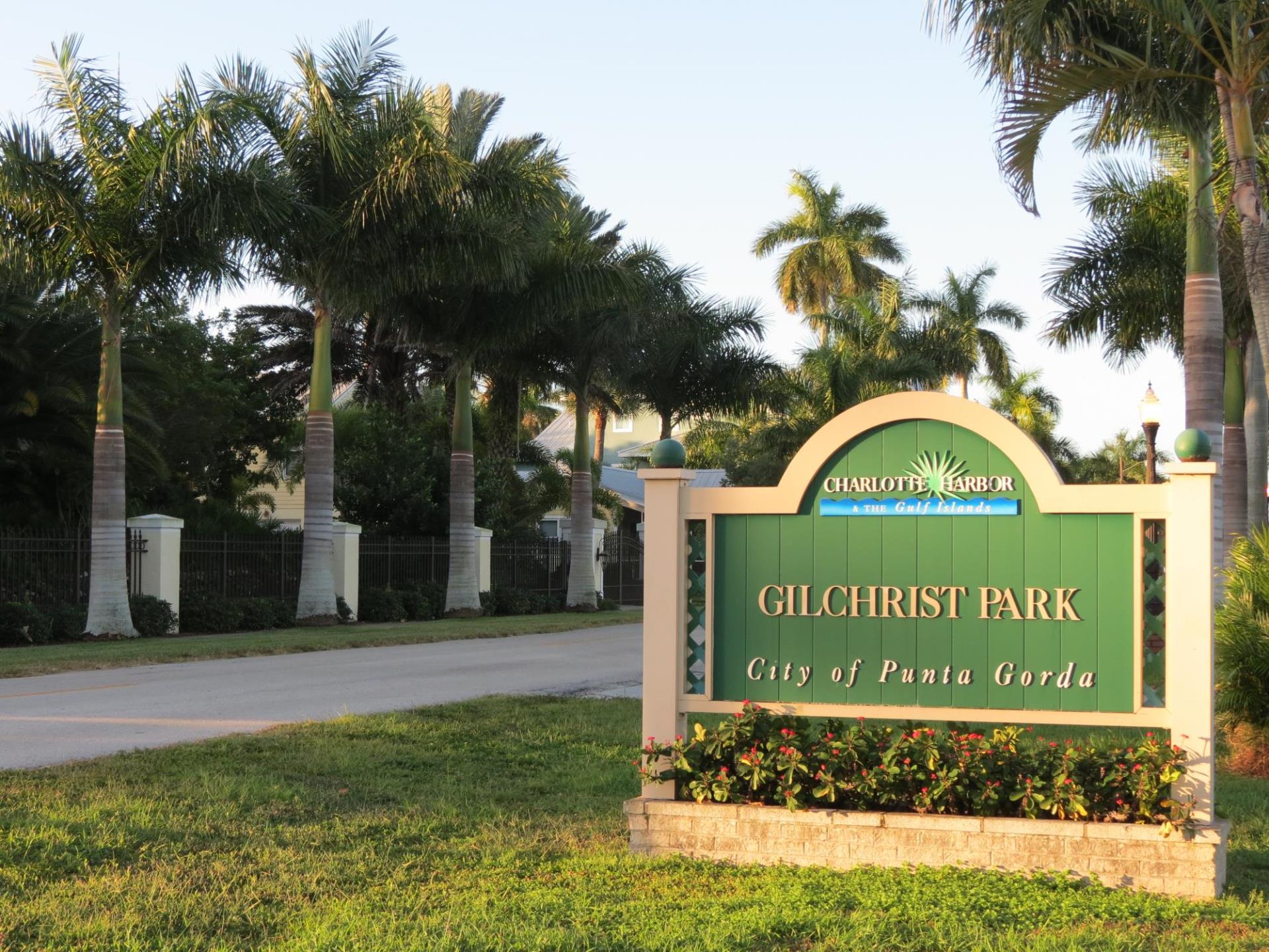 gilchrest park welcome sign next to road