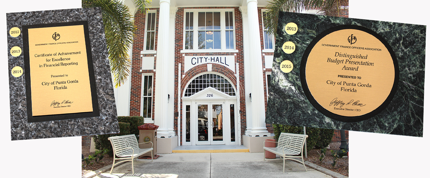 Photo of City Hall and Awards Received by Finance Dept