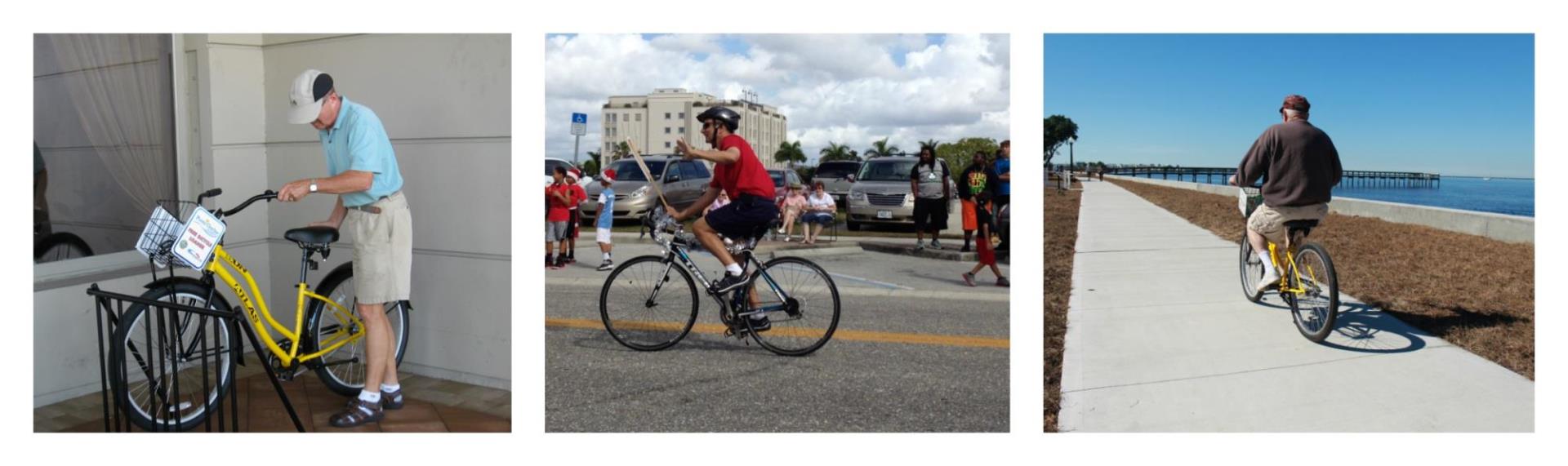 collage of people parking and riding bikes 