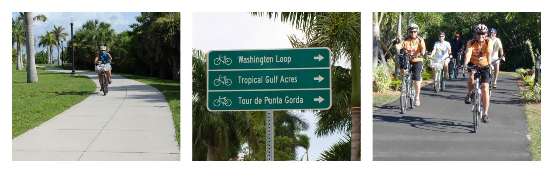 collage of bikers and biking trail signs