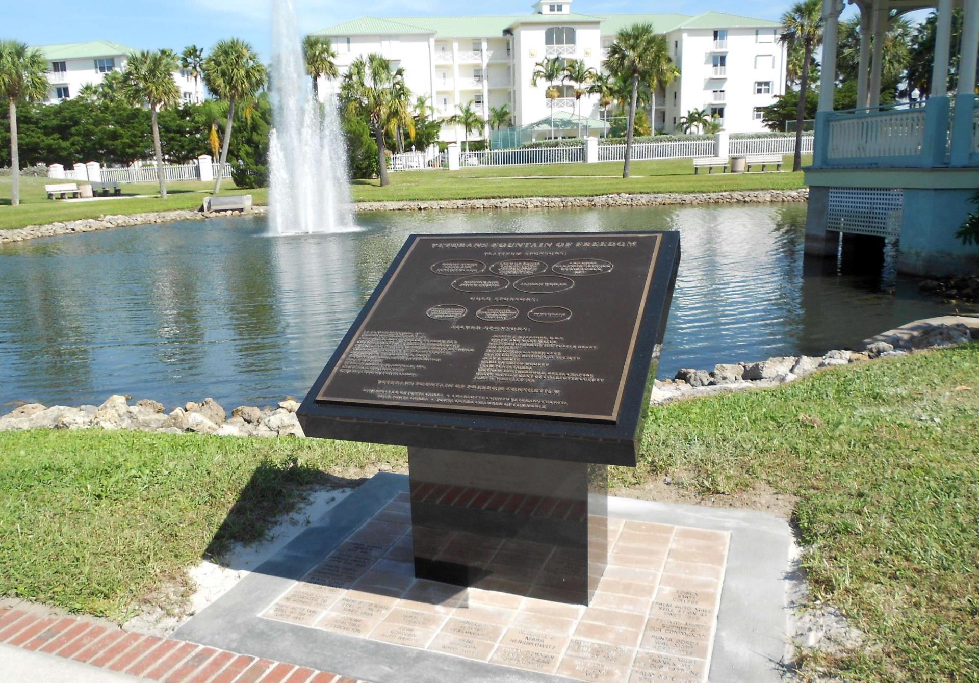 Fountain of freedom podium and fountain in background.