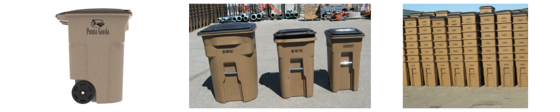 Toter available garbge containers. Large, medium, and small. 